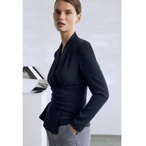 The Fold London Crepe Belleville Wrap Top, Navy, Hour Glass Sillhouette, New